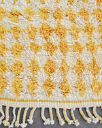 Yellow Checkered Moroccan Rug 3 X 5 Ft | 90 X 150 Cm / With Tassels / Short (0.4” / 1 cm)