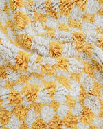 Yellow Checkered Moroccan Rug 3 X 5 Ft | 90 X 150 Cm / With Tassels / Short (0.4” / 1 cm)