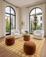 Yellow Checkered Moroccan Rug 3 X 5 Ft | 90 X 150 Cm / With Tassels / Short (0.4” / 1 cm)