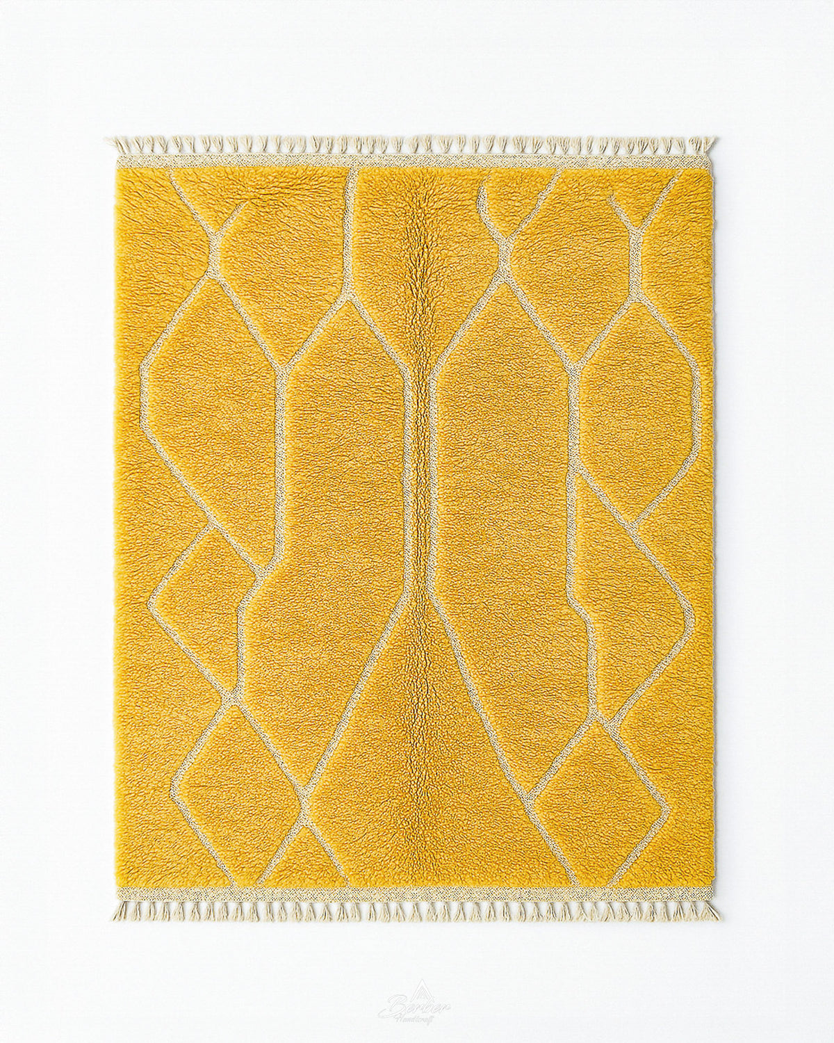 Yellow Beni Ourain Rug 3 X 5 Ft | 90 X 150 Cm / With Tassels / Short (0.4” / 1 cm)