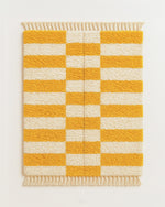 Yellow Checkered Carpet 3 X 5 Ft | 90 X 150 Cm / With Tassels / Short (0.4” / 1 cm)