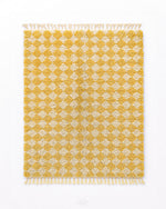 Yellow Checkered Moroccan Rug 3 X 5 Ft | 90 X 150 Cm / With Tassels / Short (0.4” / 1 cm)