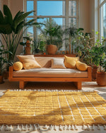 Yellow Morrocan Area Rug 3 X 5 Ft | 90 X 150 Cm / With Tassels / Short (0.4” / 1 cm)
