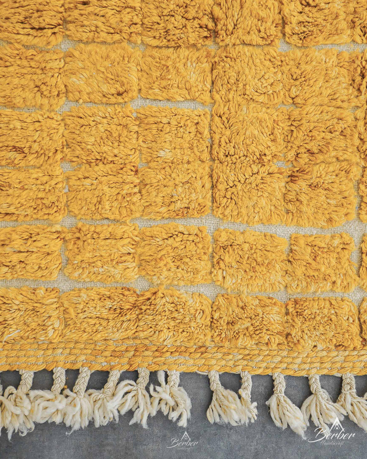 Yellow Morrocan Area Rug 3 X 5 Ft | 90 X 150 Cm / With Tassels / Short (0.4” / 1 cm)