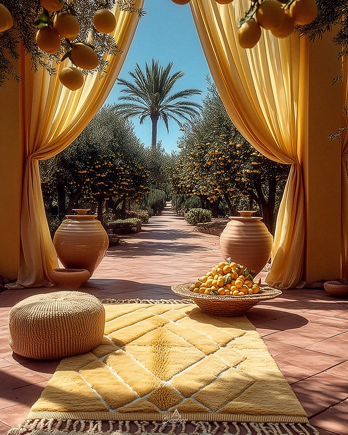 Yellow Trellis Rug 3 X 5 Ft | 90 X 150 Cm / With Tassels / Short (0.4” / 1 cm)