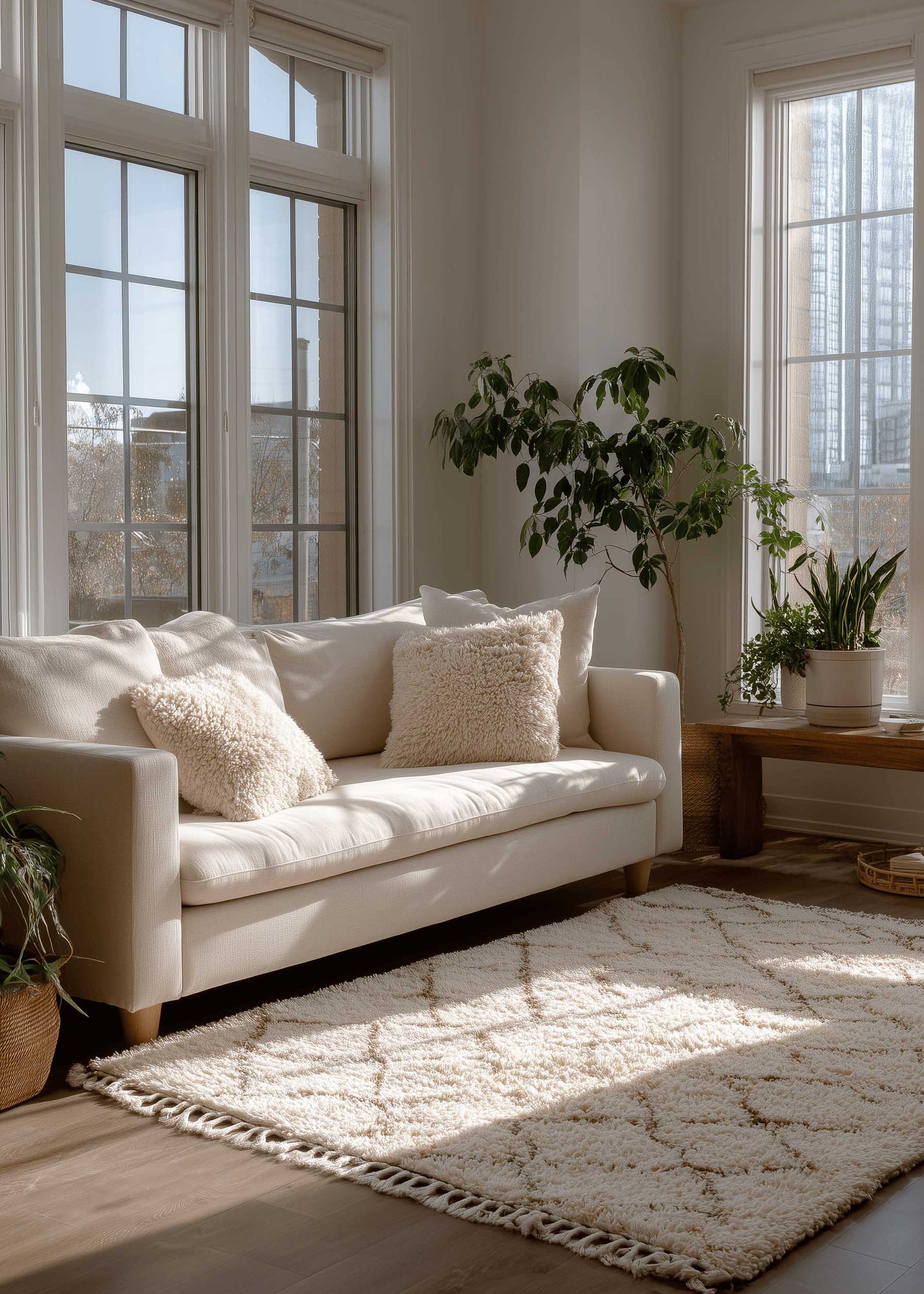 Modern space with neutral Moroccan rug