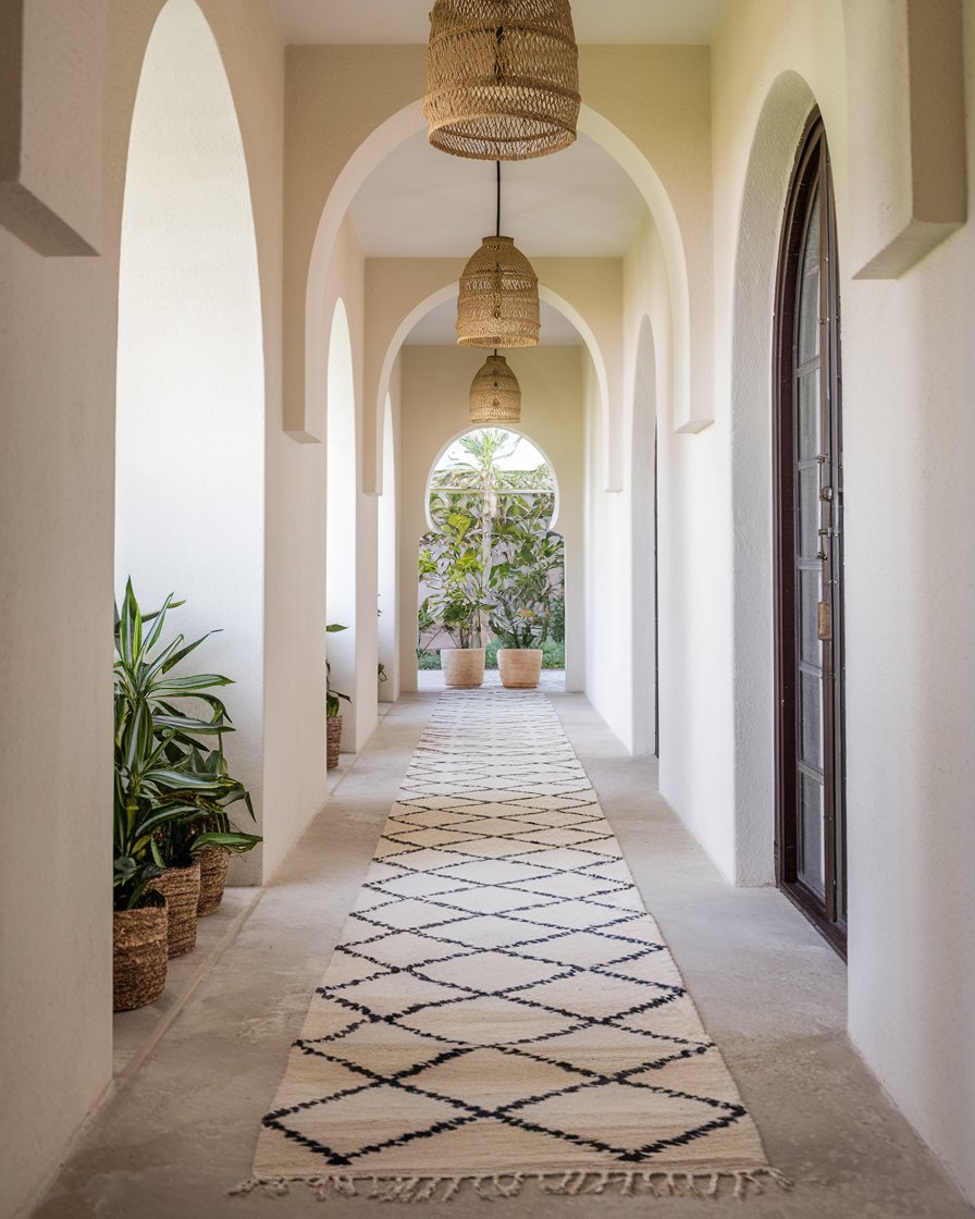 Moroccan rug runner on a long hallway