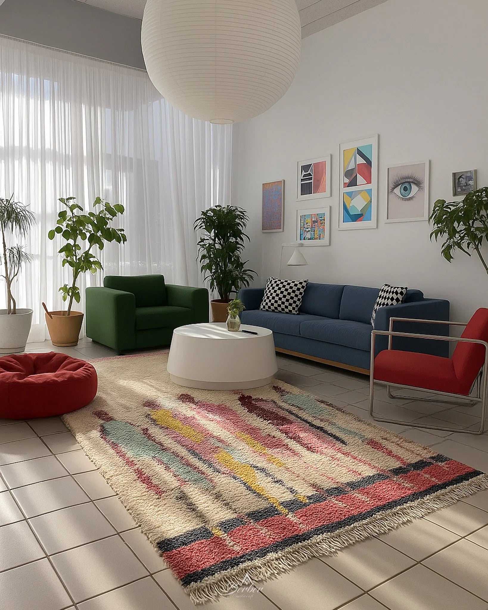 Abstract Azilal Rug 3 X 5 Ft | 90 X 150 Cm / With Tassels / Short (0.4” / 1 cm)