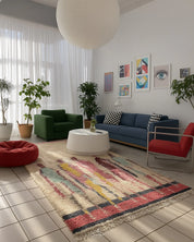 Abstract Azilal Rug 3 X 5 Ft | 90 X 150 Cm / With Tassels / Short (0.4” / 1 cm)