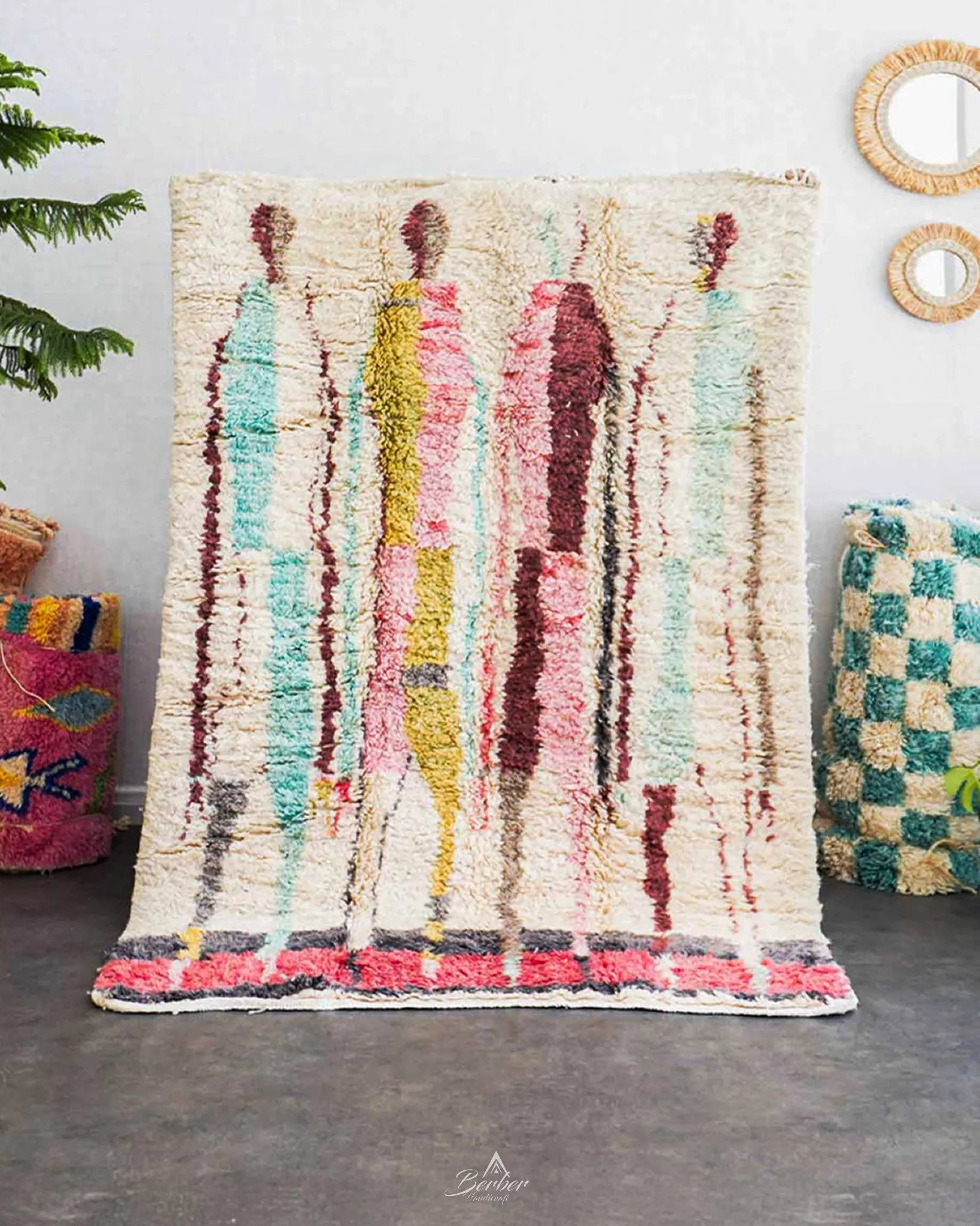 Abstract Azilal Rug 3 X 5 Ft | 90 X 150 Cm / With Tassels / Short (0.4” / 1 cm)