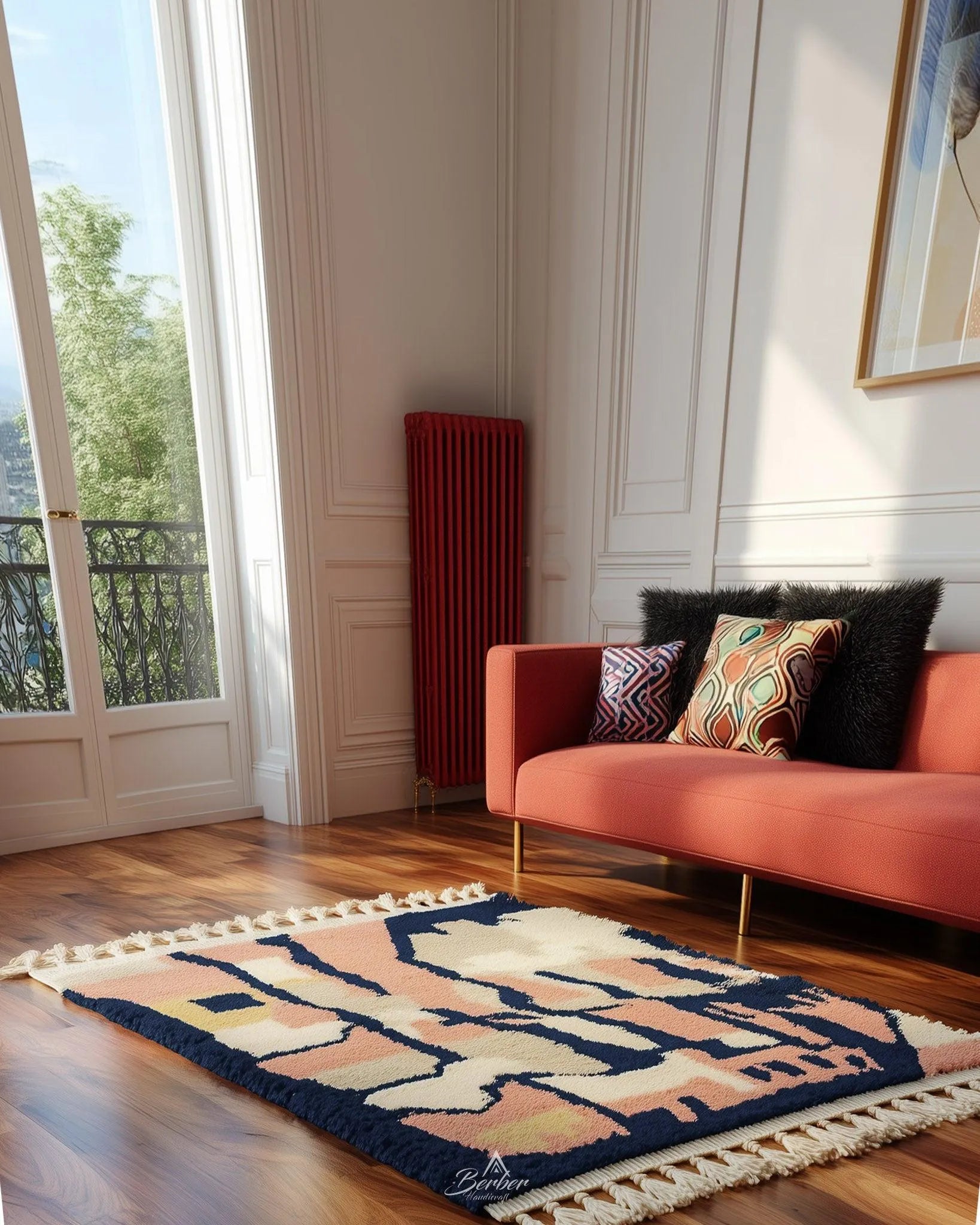 Abstract Moroccan Rug 3 X 5 Ft | 90 X 150 Cm / With Tassels / Short (0.4” / 1 cm)