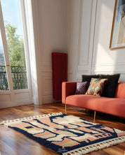 Abstract Moroccan Rug 3 X 5 Ft | 90 X 150 Cm / With Tassels / Short (0.4” / 1 cm)