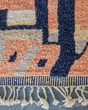Abstract Moroccan Rug 3 X 5 Ft | 90 X 150 Cm / With Tassels / Short (0.4” / 1 cm)