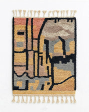Abstract Moroccan Wool Rug 3 X 5 Ft | 90 X 150 Cm / With Tassels / Short (0.4” / 1 cm)