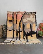 Abstract Moroccan Wool Rug 3 X 5 Ft | 90 X 150 Cm / With Tassels / Short (0.4” / 1 cm)