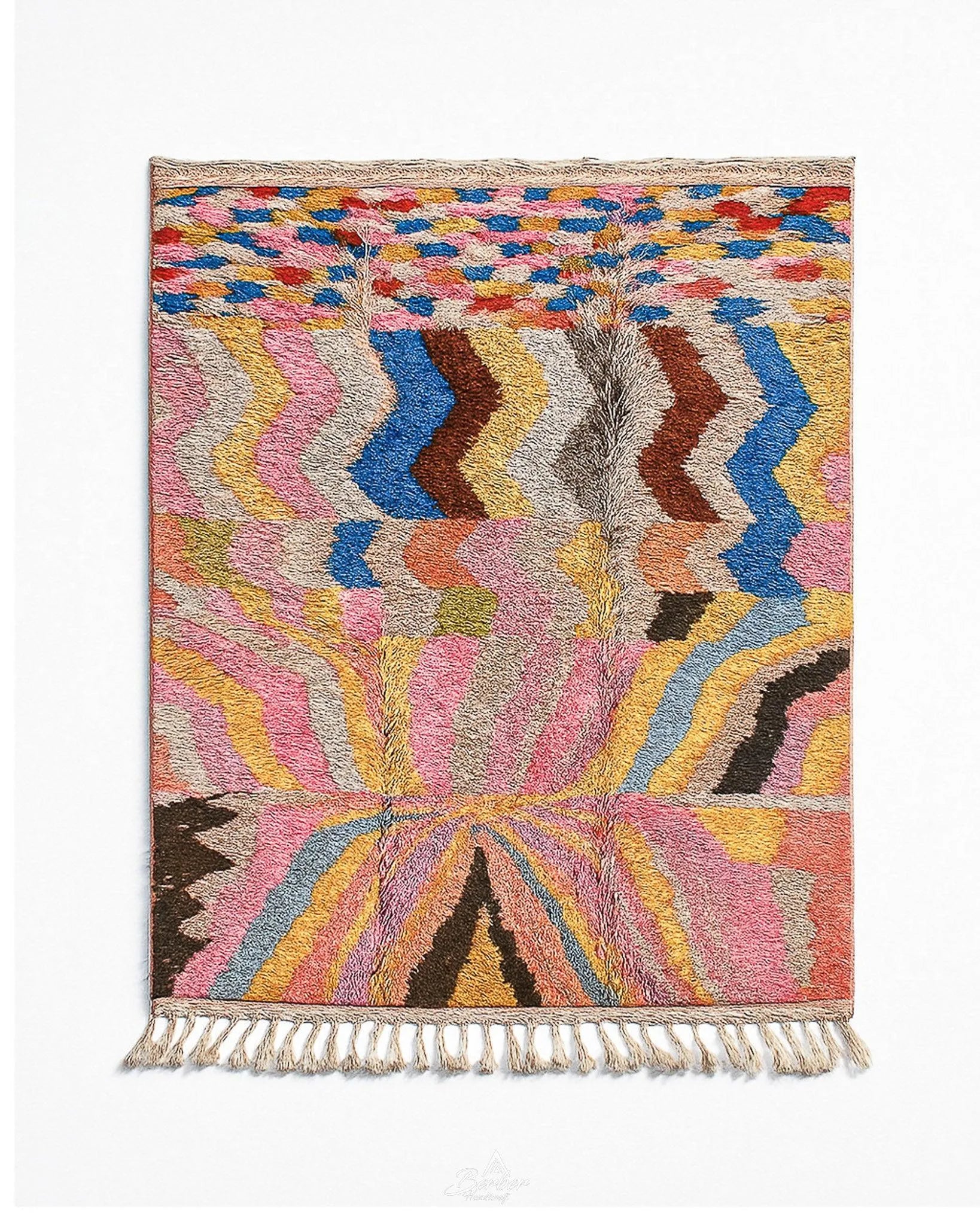 Abstract Pink Rug 3 X 5 Ft | 90 X 150 Cm / With Tassels / Short (0.4” / 1 cm)