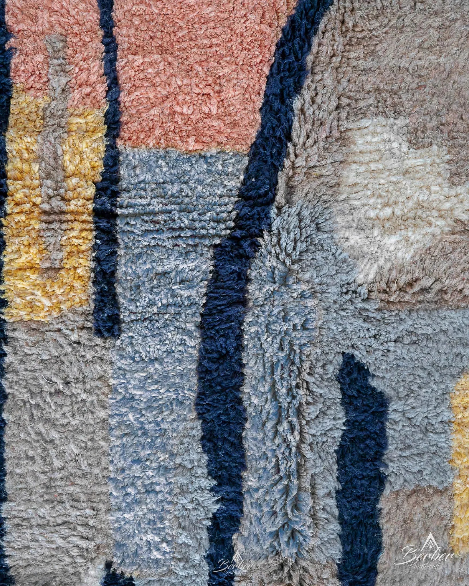 Abstract Wool Moroccan Rug 3 X 5 Ft | 90 X 150 Cm / With Tassels / Short (0.4” / 1 cm)
