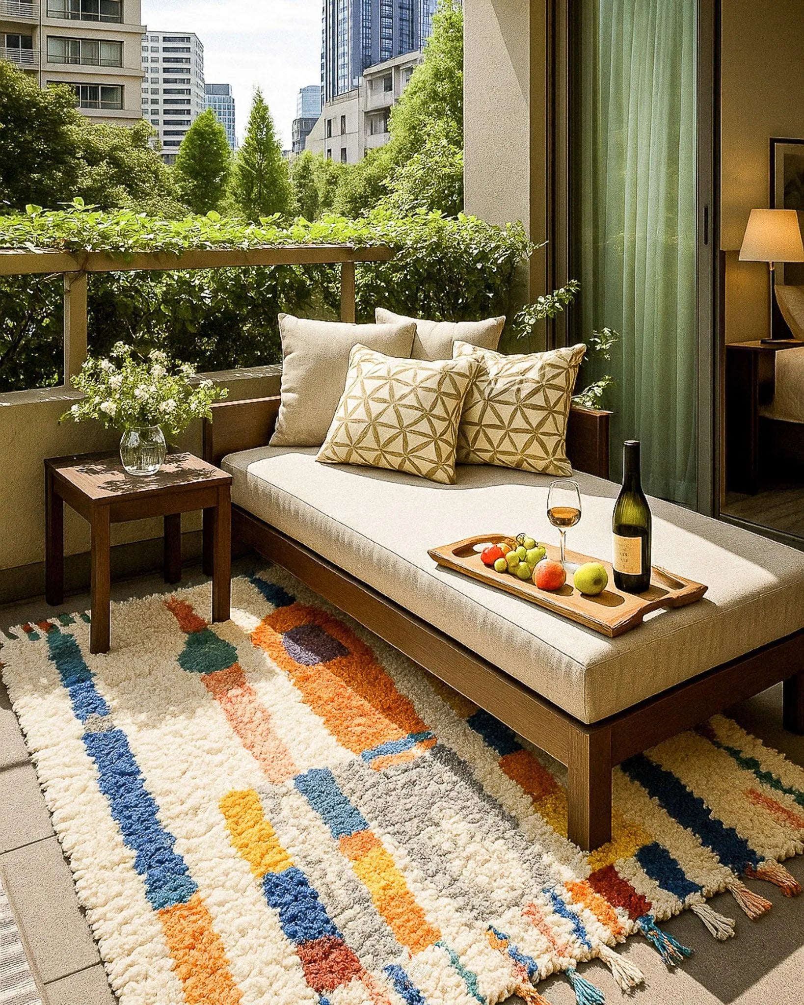 Abstract Wool Rug 3 X 5 Ft | 90 X 150 Cm / With Tassels / Short (0.4” / 1 cm)