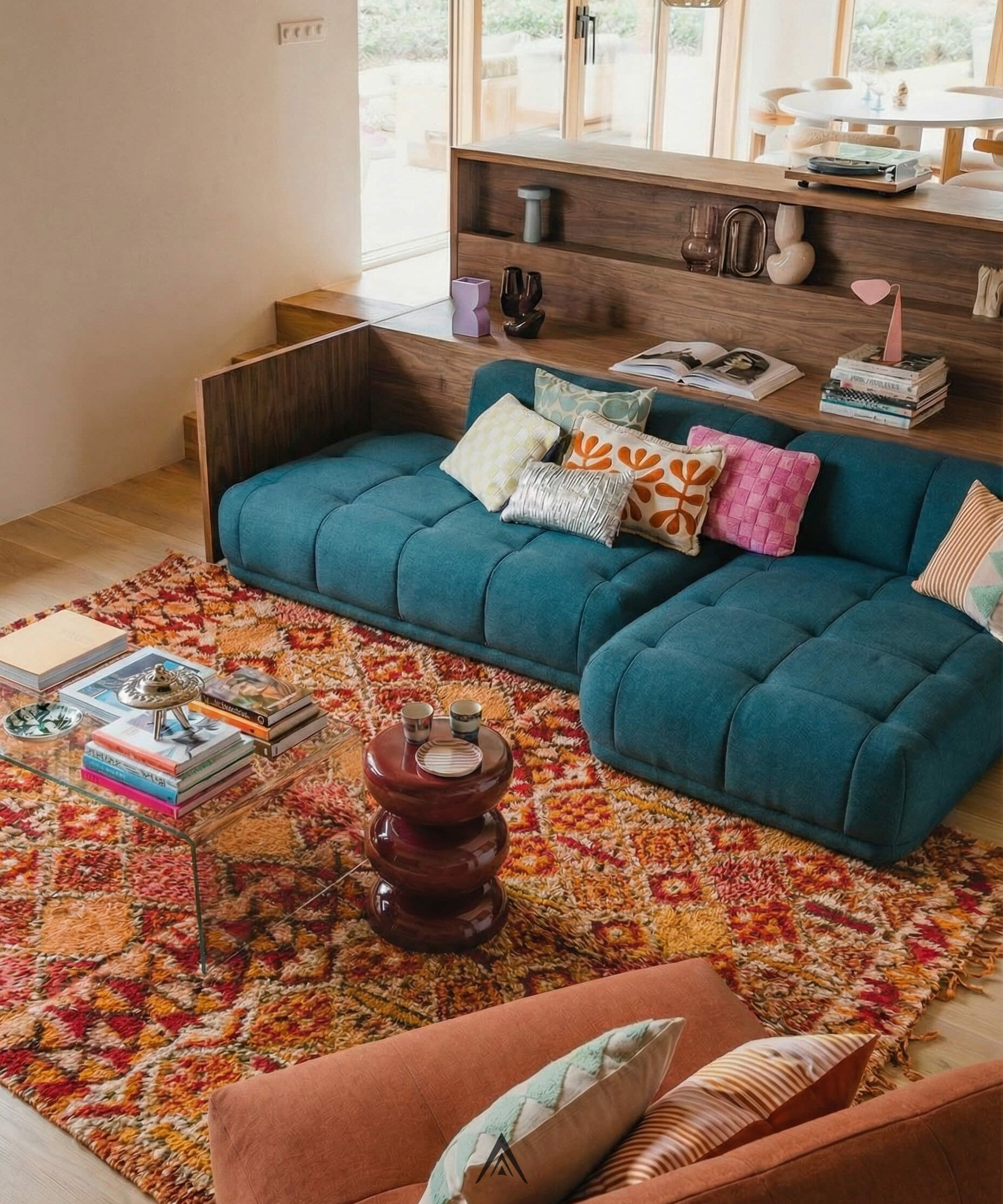 Antique Geometric Carpet 6.5x12.8 ft — 200x390 cm-Berber Handicraft