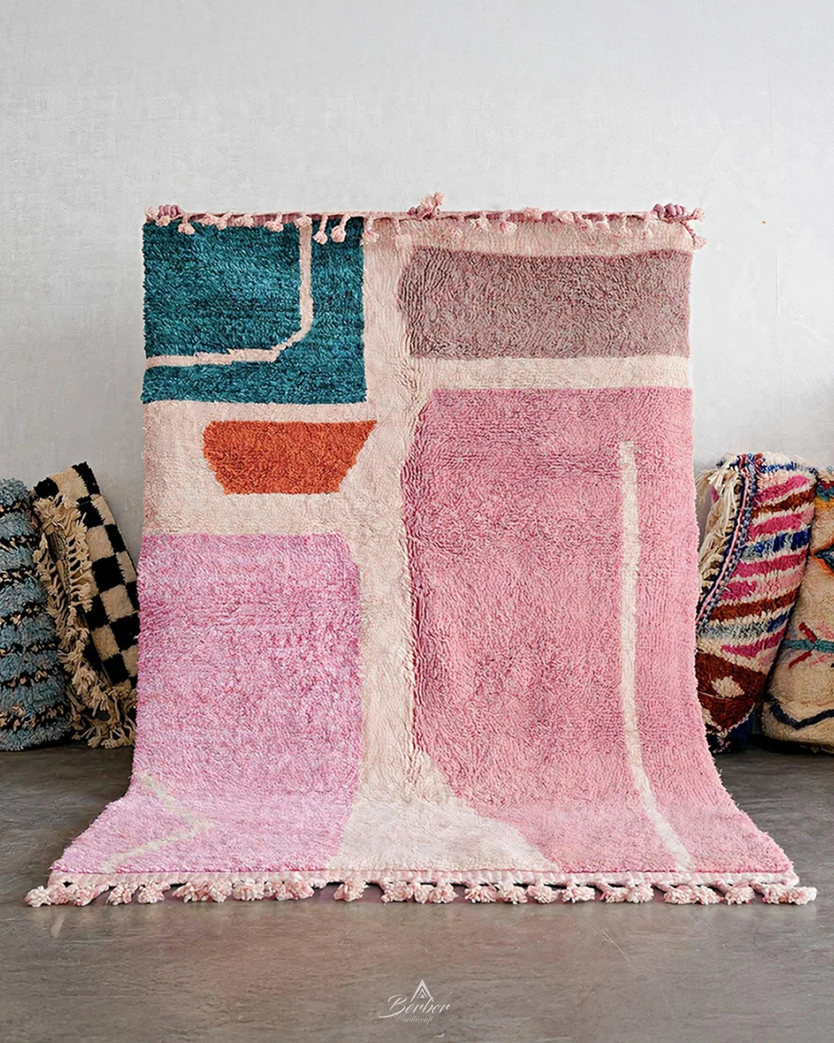 Artistic Berber Rug 3 X 5 Ft | 90 X 150 Cm / With Tassels / Short (0.4” / 1 cm)