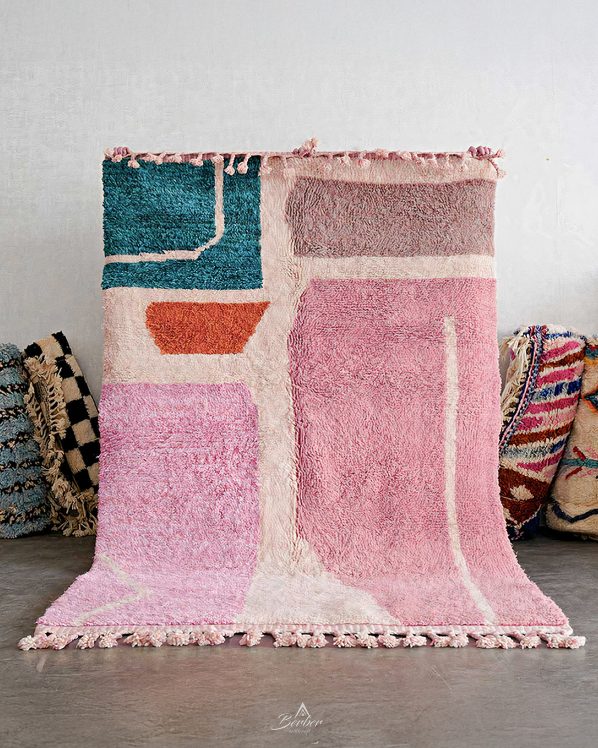 Artistic Berber Rug 3 X 5 Ft | 90 X 150 Cm / With Tassels / Short (0.4” / 1 cm)