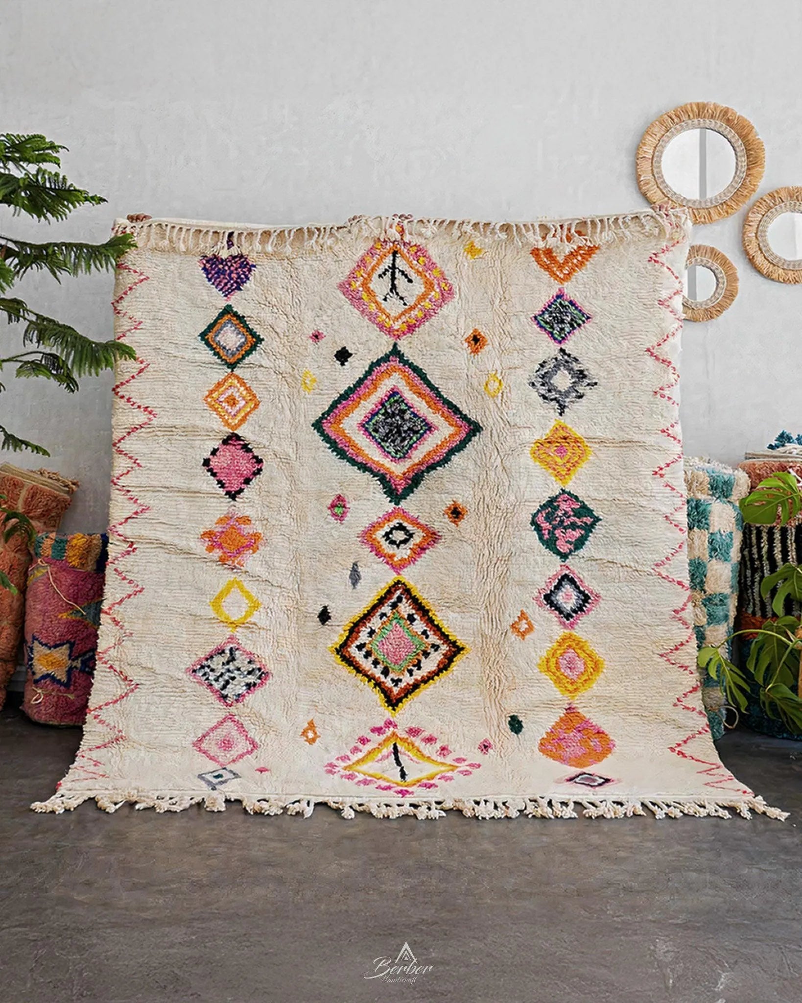 Azilal Rug 3 X 5 Ft | 90 X 150 Cm / With Tassels / Short (0.4” / 1 cm)