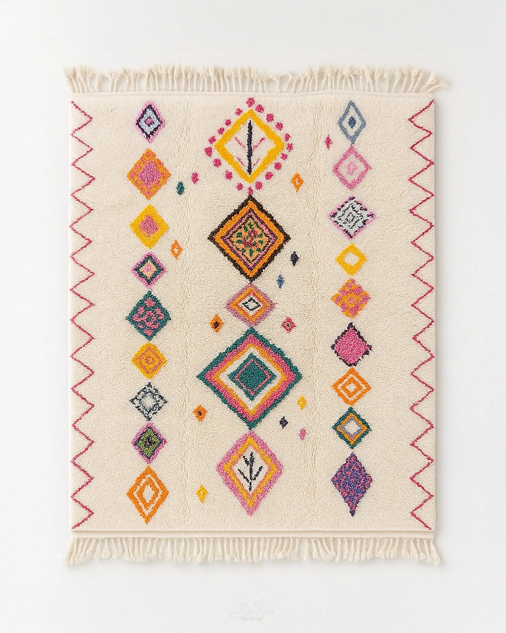 Azilal Rug 3 X 5 Ft | 90 X 150 Cm / With Tassels / Short (0.4” / 1 cm)