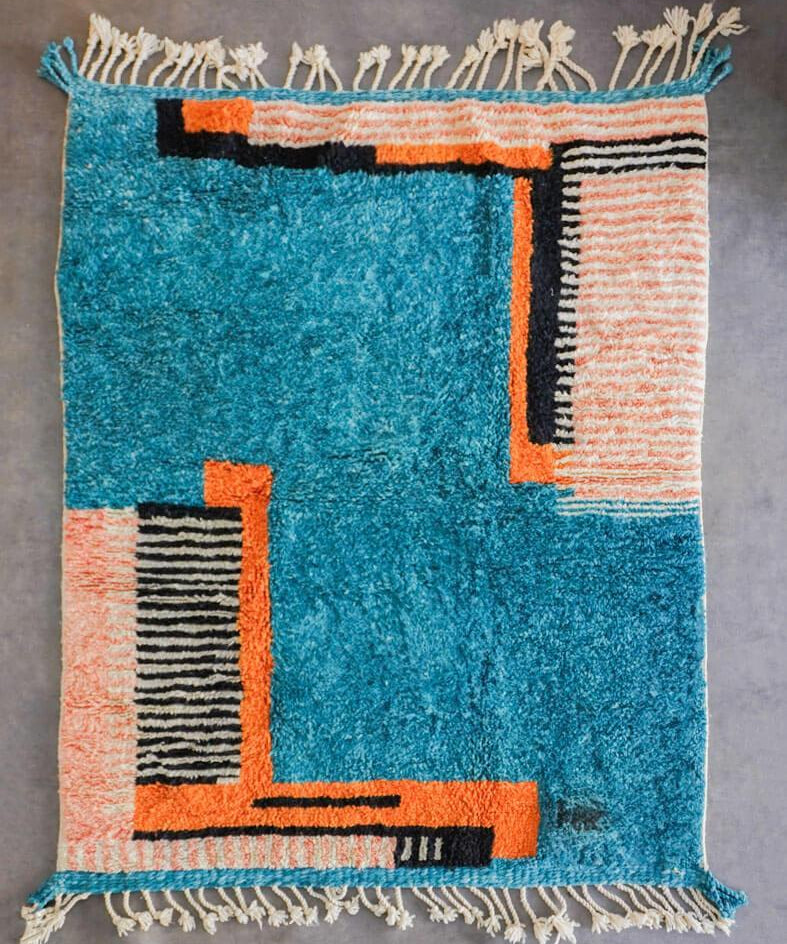 Blue Orange Mrirt rug-Berber Handicraft