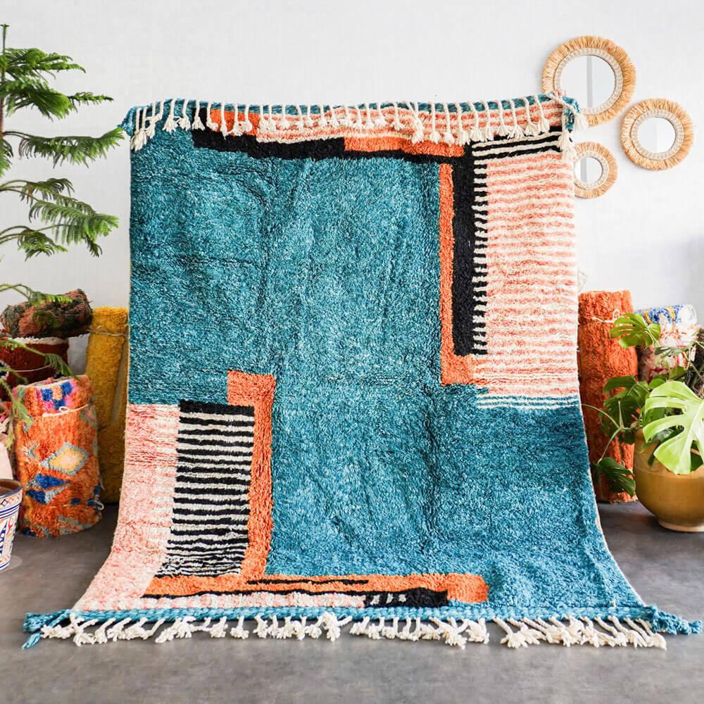 Blue Orange Mrirt rug-Berber Handicraft