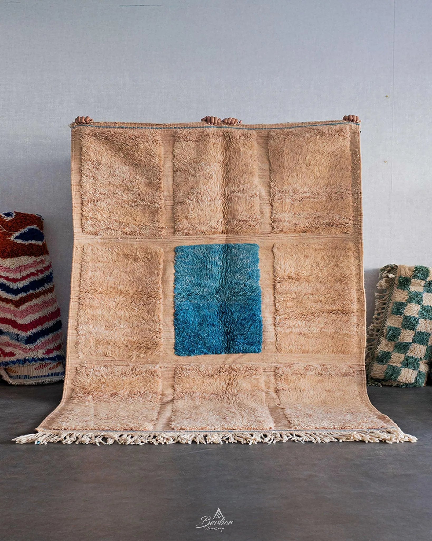 Beige Moroccan Rug 3 X 5 Ft | 90 X 150 Cm / With Tassels / Short (0.4” / 1 cm)