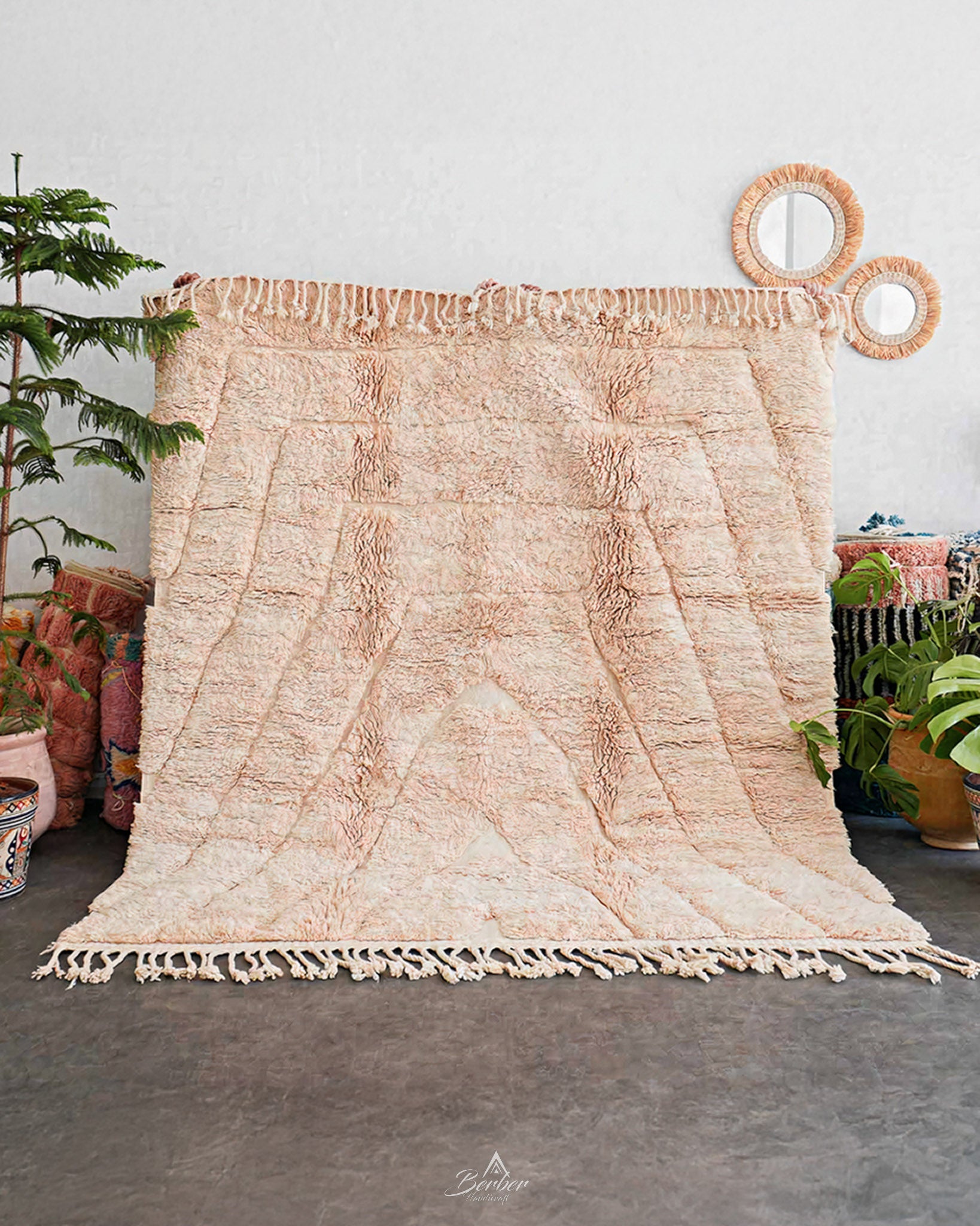 Beige Beni Rug 3 X 5 Ft | 90 X 150 Cm / With Tassels / Short (0.4” / 1 cm)