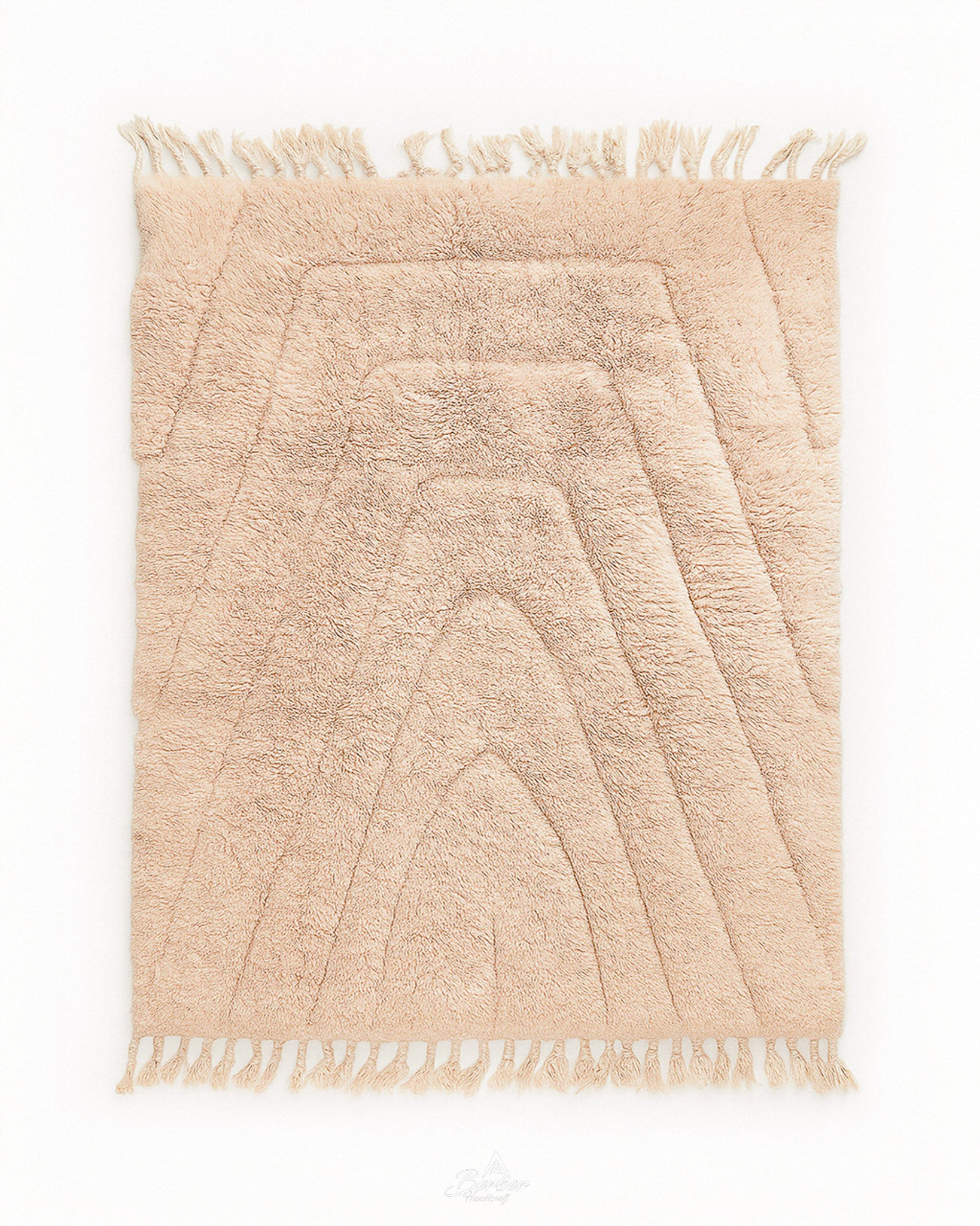 Beige Beni Rug 3 X 5 Ft | 90 X 150 Cm / With Tassels / Short (0.4” / 1 cm)