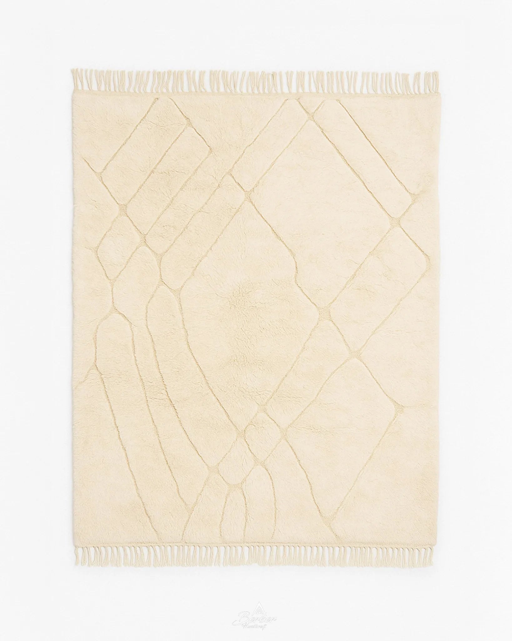 Beni Ourain Moroccan Carpet 3 X 5 Ft | 90 X 150 Cm / With Tassels / Short (0.4” / 1 cm)