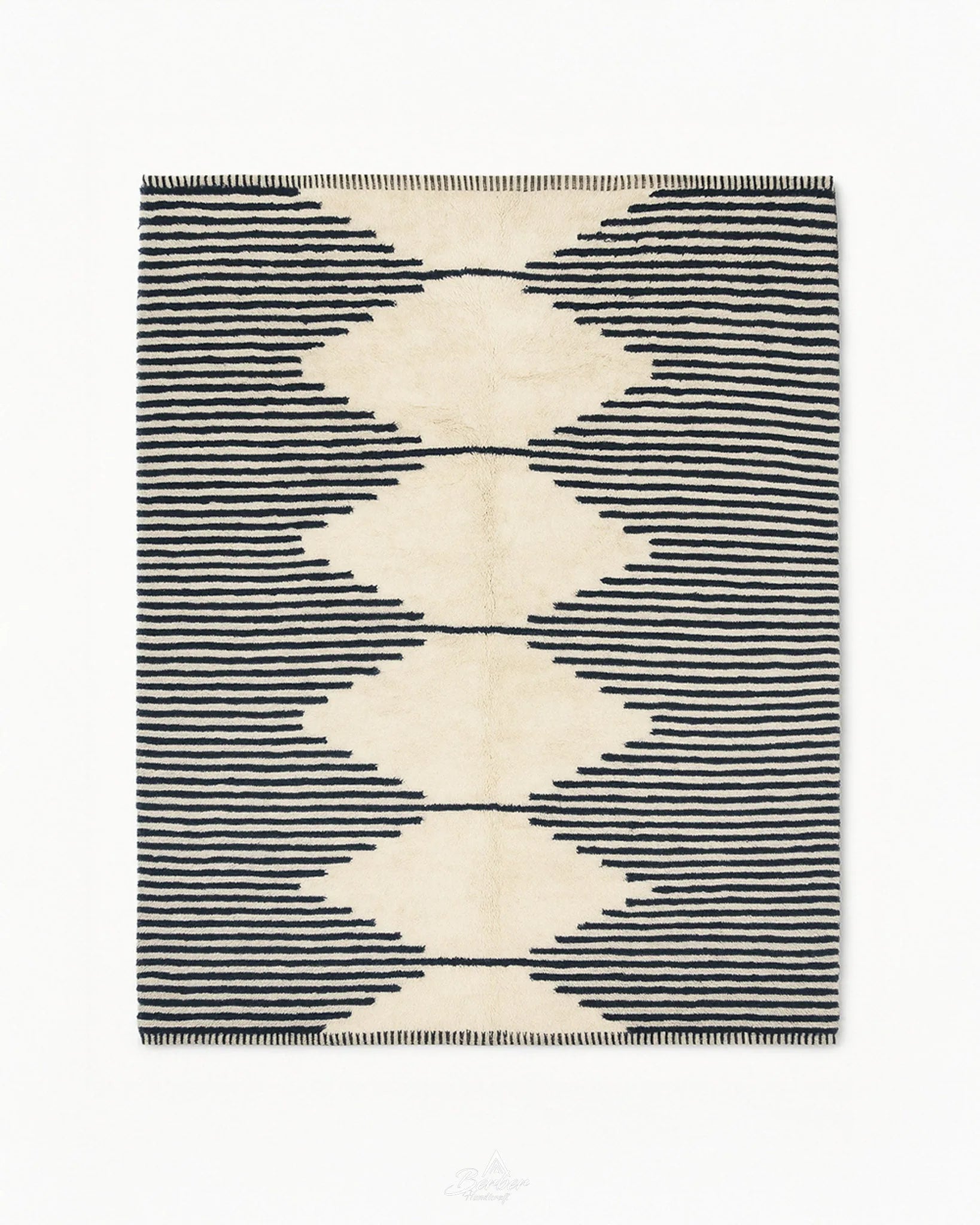 Beni Ourain Moroccan Rug 3 X 5 Ft | 90 X 150 Cm / With Tassels / Short (0.4” / 1 cm)