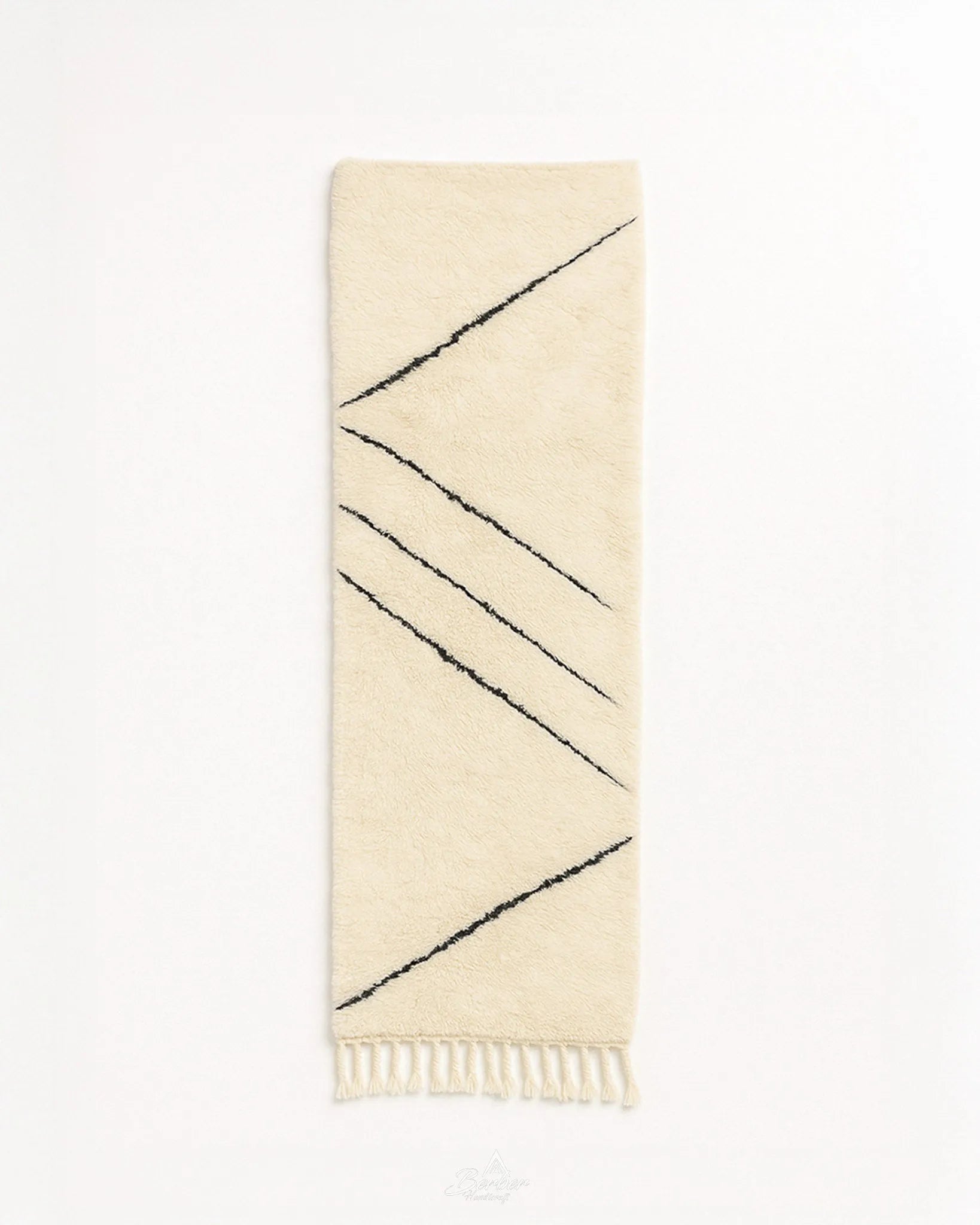 Beni Ourain Rug Runner 2 X 6 Ft | 60 X 180 Cm / With Tassels / Short (0.4” / 1 cm)