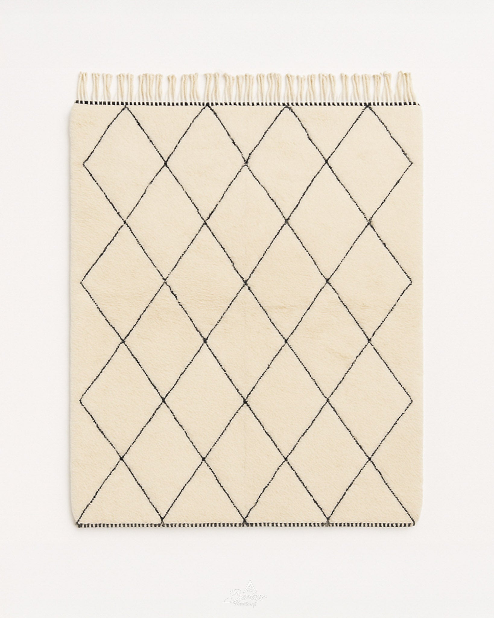 Handknotted Beni Ourain Rug 3 X 5 Ft | 90 X 150 Cm / With Tassels / Short (0.4” / 1 cm)