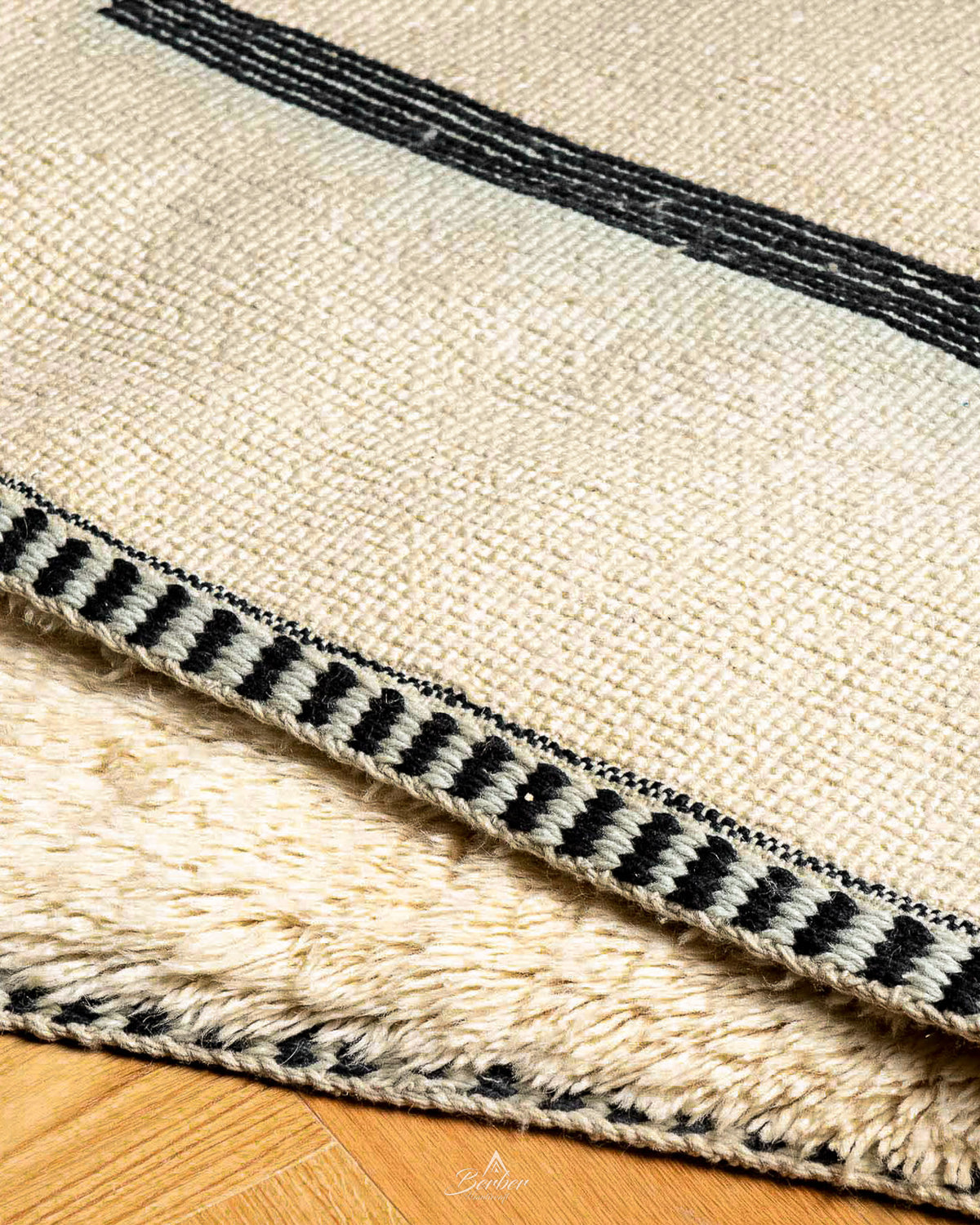 Wool Beni Ourain Rug 3 X 5 Ft | 90 X 150 Cm / With Tassels / Short (0.4” / 1 cm)