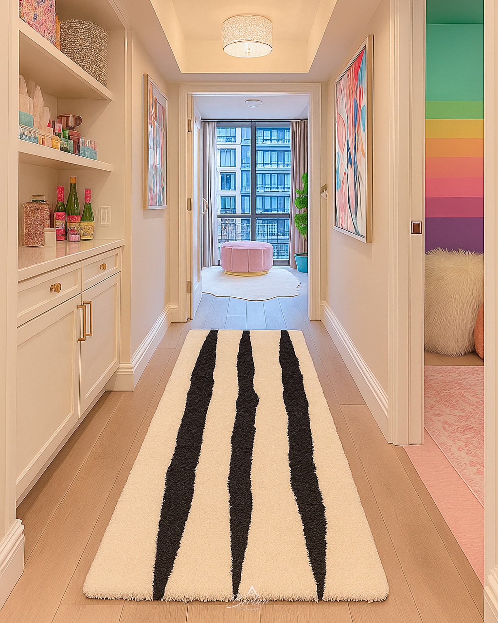 Minimalist Moroccan Runner Rug 2 X 6 Ft | 60 X 180 Cm / With Tassels / Short (0.4” / 1 cm)