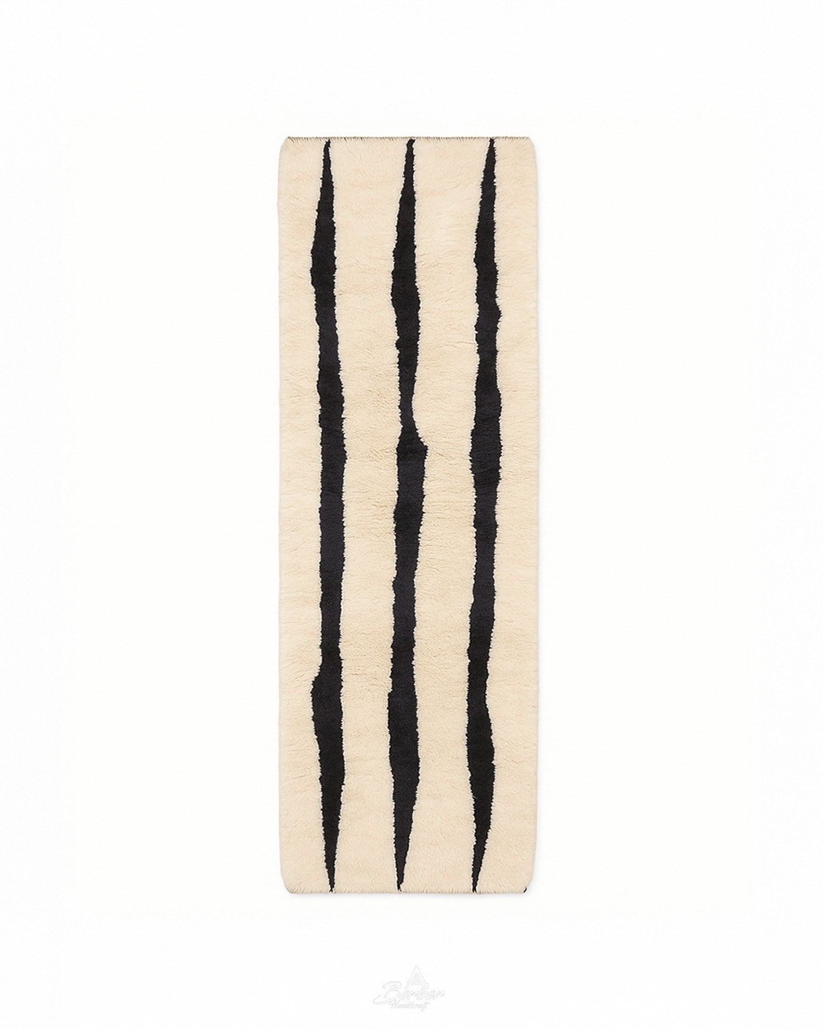 Minimalist Moroccan Runner Rug 2 X 6 Ft | 60 X 180 Cm / With Tassels / Short (0.4” / 1 cm)