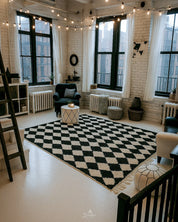 Black And White Checkered Rug 3 X 5 Ft | 90 X 150 Cm / With Tassels / Short (0.4” / 1 cm)