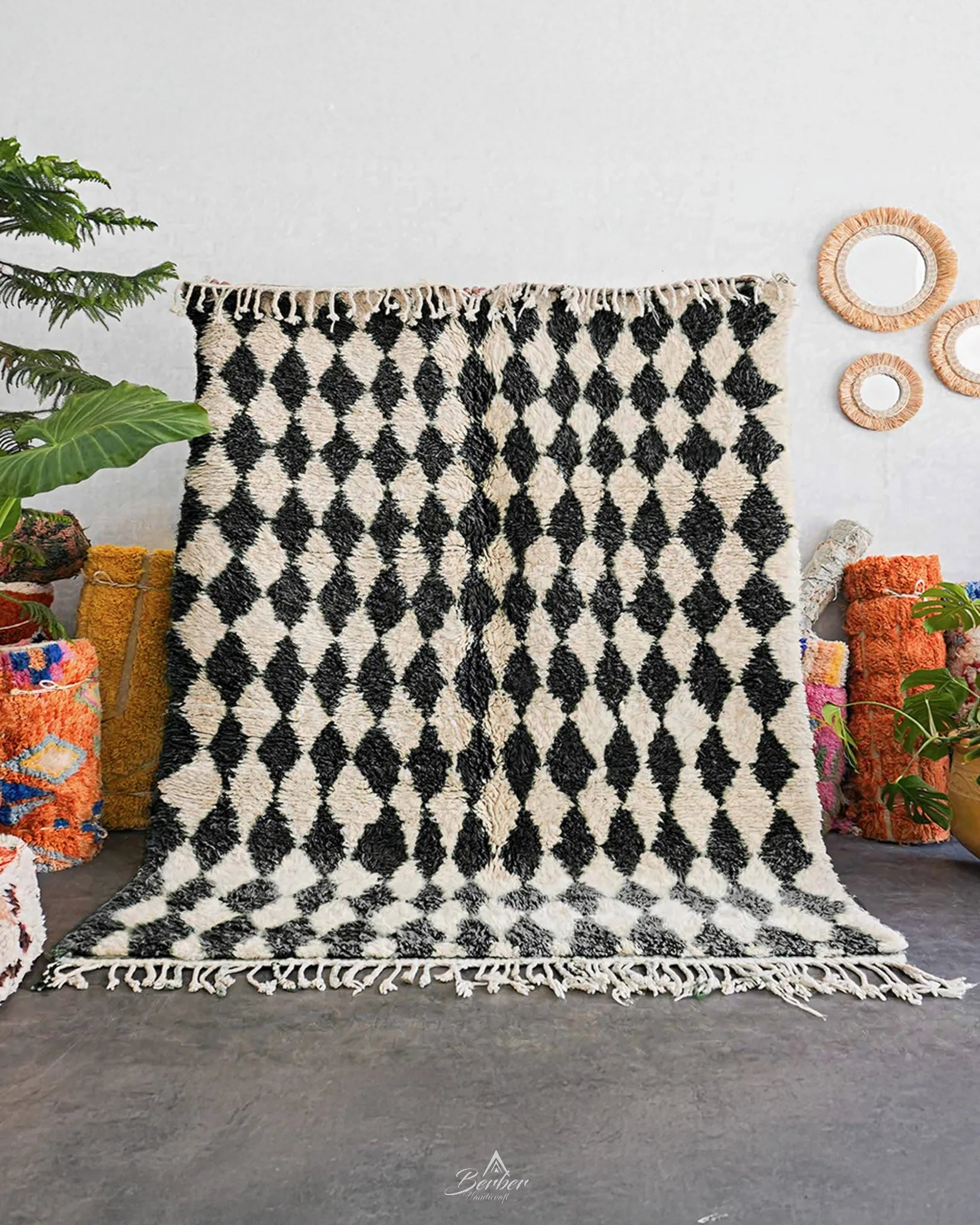 Black And White Checkered Rug 3 X 5 Ft | 90 X 150 Cm / With Tassels / Short (0.4” / 1 cm)