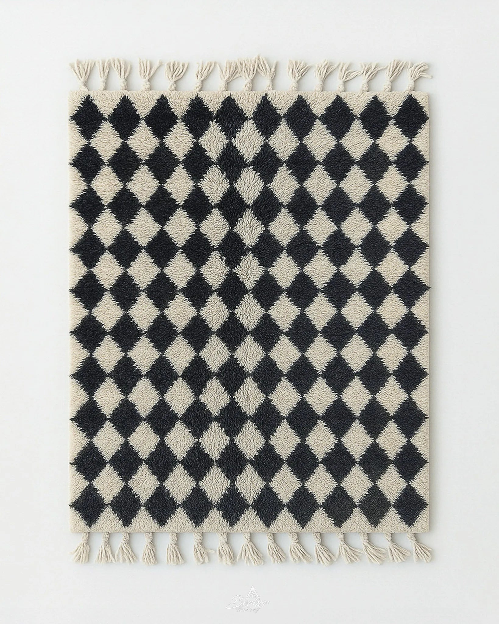Black And White Checkered Rug 3 X 5 Ft | 90 X 150 Cm / With Tassels / Short (0.4” / 1 cm)