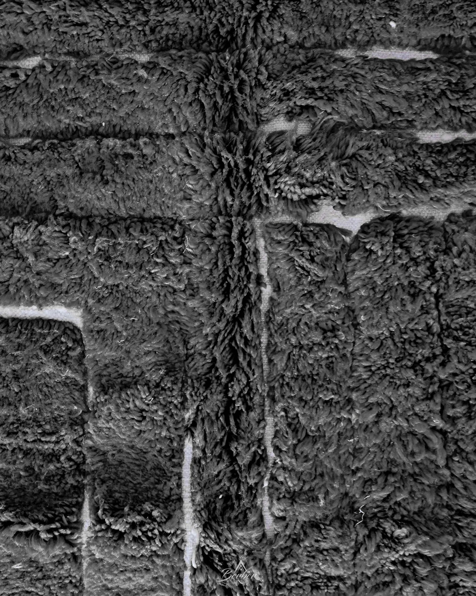 Black Beni Ourain Carpet 3 X 5 Ft | 90 X 150 Cm / With Tassels / Short (0.4” / 1 cm)
