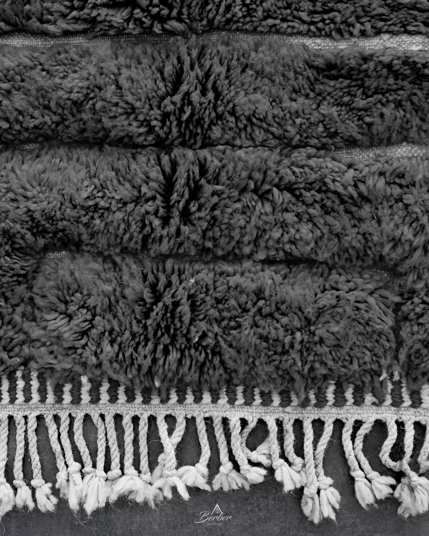 Black Beni Ourain Carpet 3 X 5 Ft | 90 X 150 Cm / With Tassels / Short (0.4” / 1 cm)