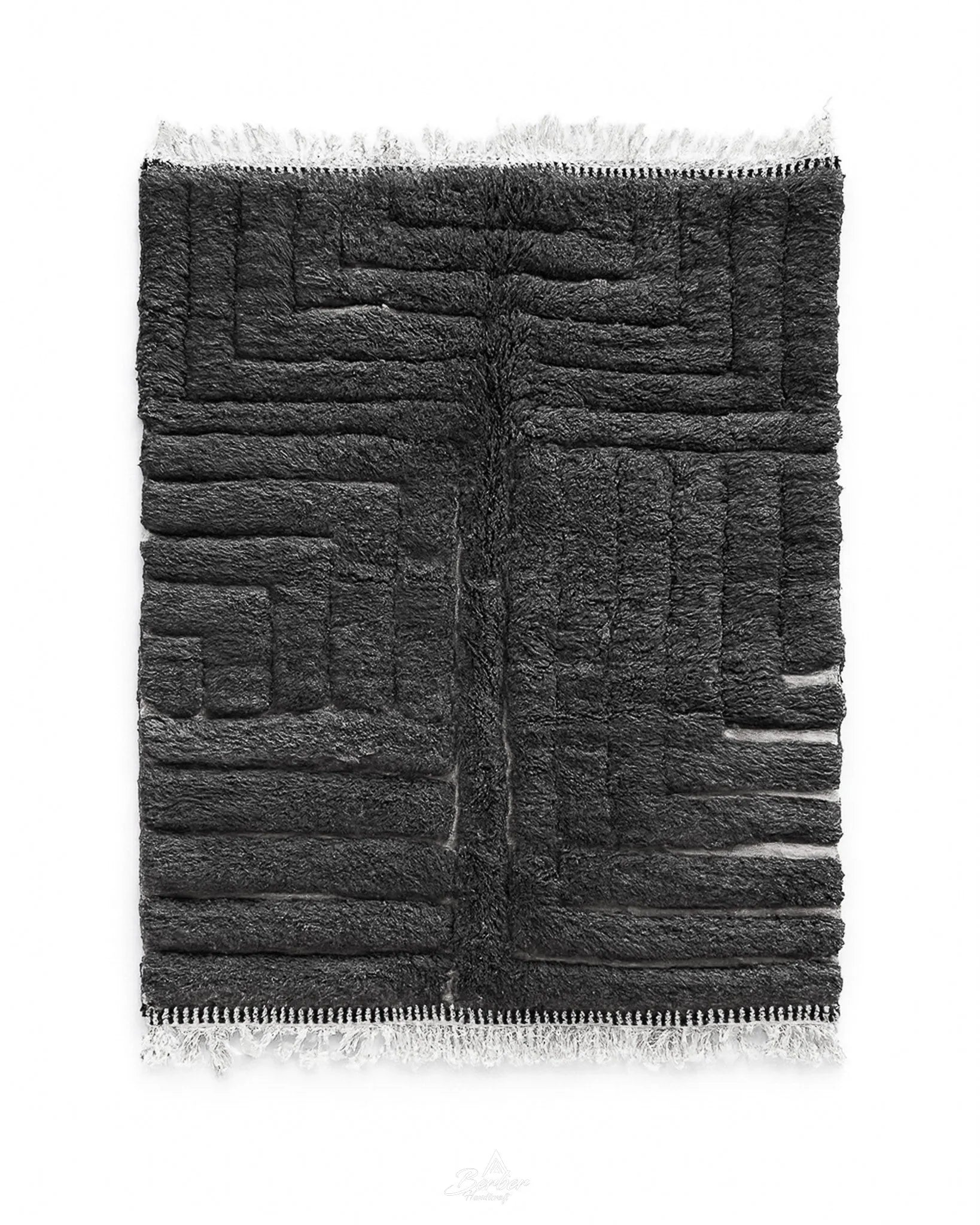 Black Beni Ourain Carpet 3 X 5 Ft | 90 X 150 Cm / With Tassels / Short (0.4” / 1 cm)
