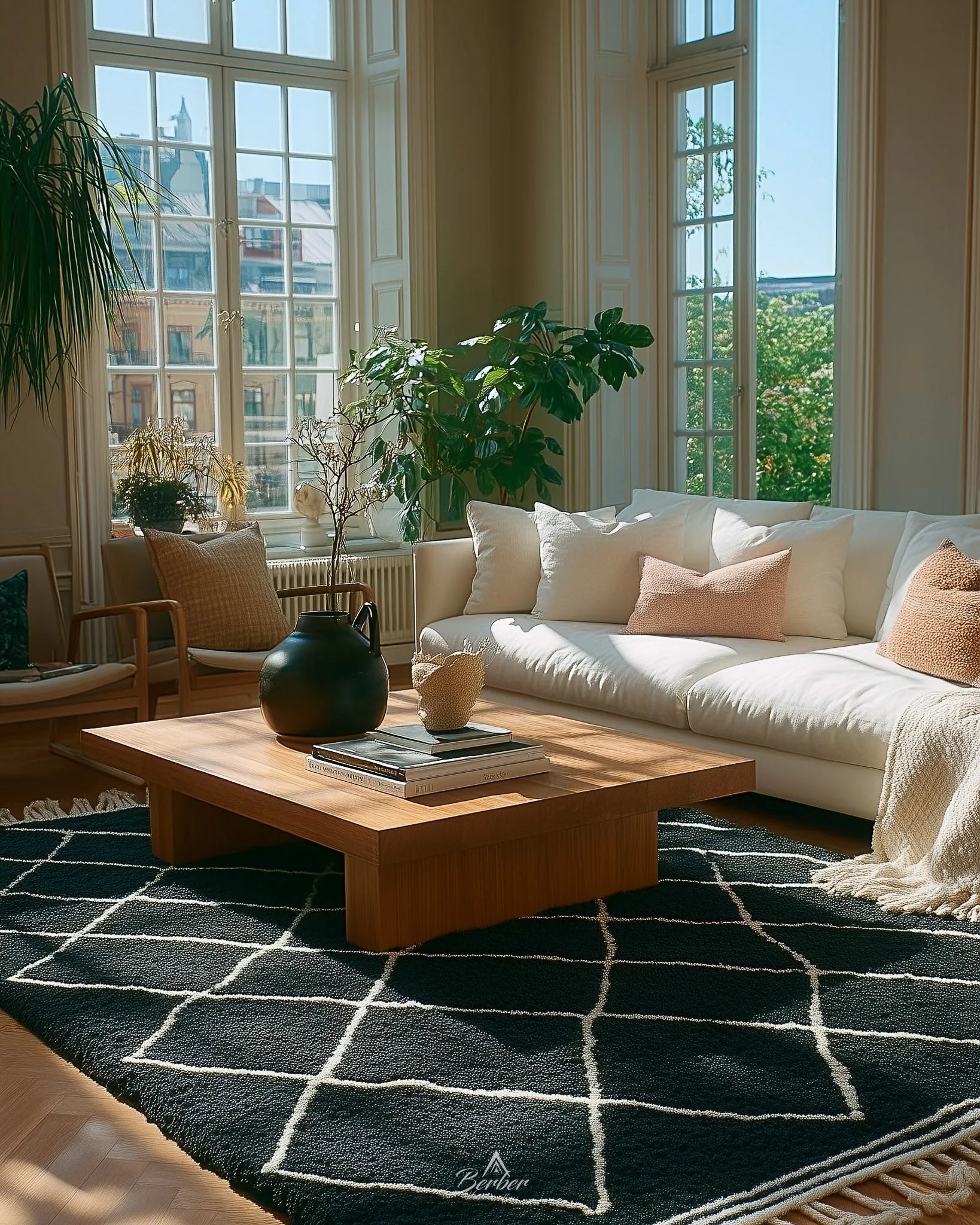 Black Beni Ourain Rug 3 X 5 Ft | 90 X 150 Cm / With Tassels / Short (0.4” / 1 cm)
