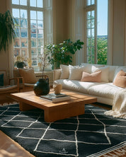 Black Beni Ourain Rug 3 X 5 Ft | 90 X 150 Cm / With Tassels / Short (0.4” / 1 cm)