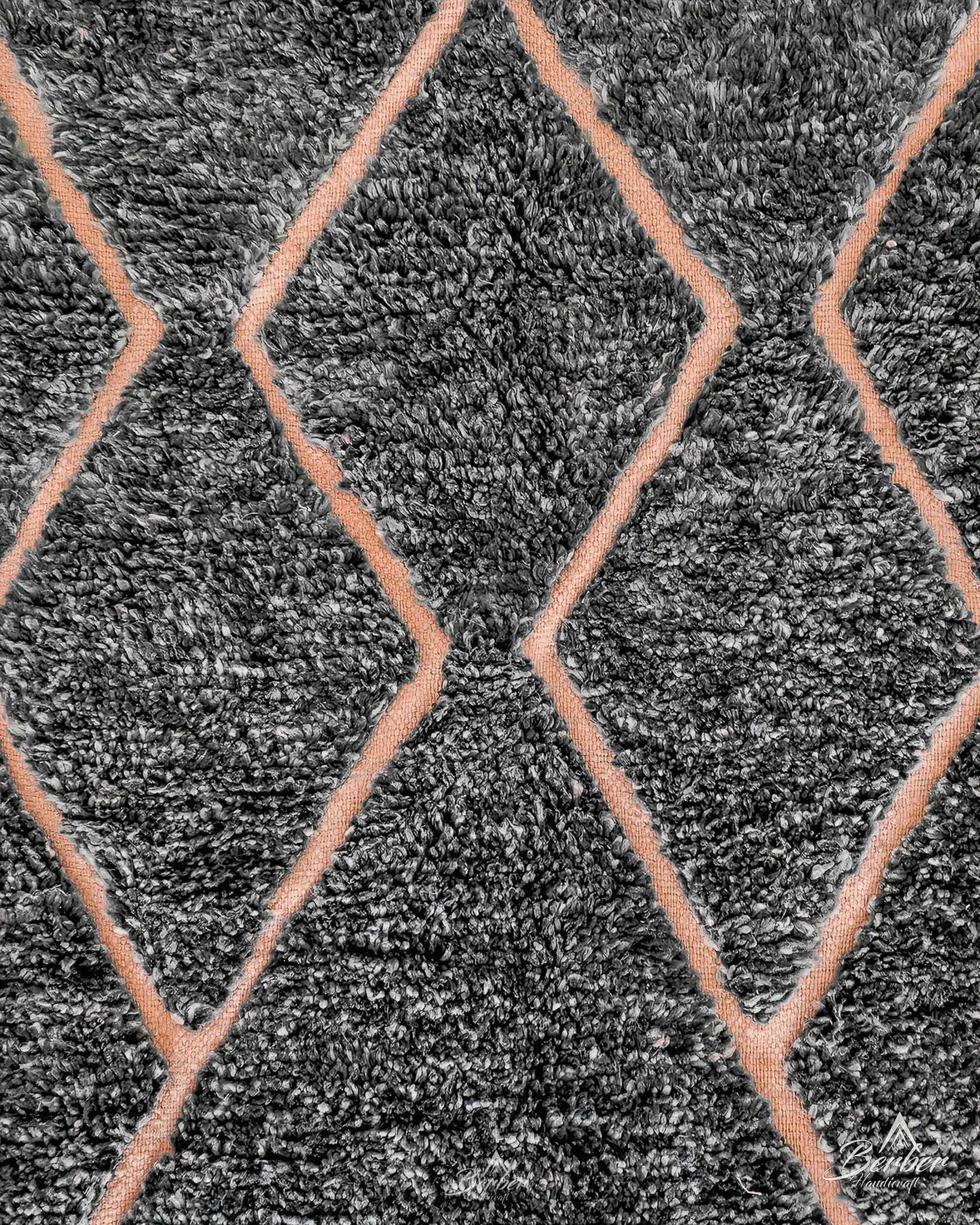 Black Beni Ourain Rug 3 X 5 Ft | 90 X 150 Cm / With Tassels / Short (0.4” / 1 cm)