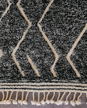 Black Beni Ourain Rug 3 X 5 Ft | 90 X 150 Cm / With Tassels / Short (0.4” / 1 cm)