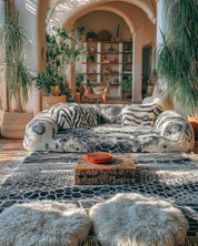 Black Beni Rug 3 X 5 Ft | 90 X 150 Cm / With Tassels / Short (0.4” / 1 cm)